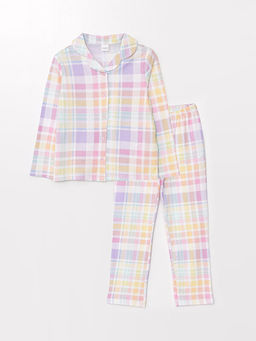 G?mlek Yaka Ekose Uzun Kollu K?z ?ocuk Pijama Tak?m?
