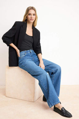 Ac?k Mavi DOKUMLU Normal Bel %100 Pamuk Wide Leg Jeans TWOSS26JE00135 - Trendyolmilla фото 4