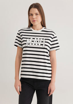 Mavi Logo Bask?l? Siyah Cizgili Tisort  фото 4