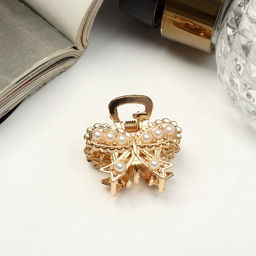 Цена за 6 шт. Крабик для волос «Жемчужный», бантик, 2.5 см, золото