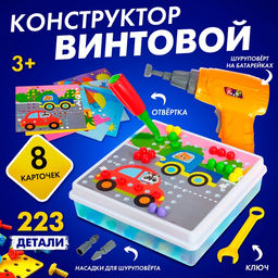 Конструктор винтовой Конструктики с шуруповёртом, 223 детали
