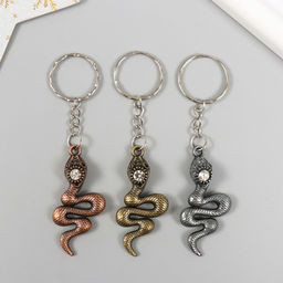 Цена за 9 шт. Брелок металл "Змейка со стразой" МИКС 5,5х2 см