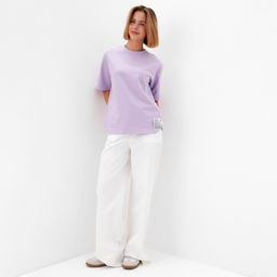 Футболка оверсайз с нашивкой женская MINAKU: One Most Brand, сиреневая, размер 48