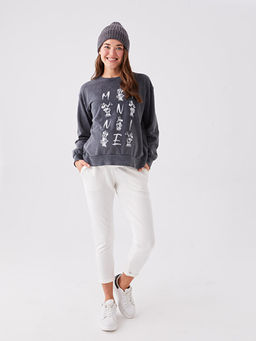 Bisiklet Yaka Bask?l? Uzun Kollu Hamile Sweatshirt