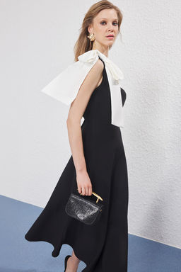 Siyah-Beyaz Fiyonk Detayl? Abiye Gece Mezuniyet Elbisesi TPRSS25EL00290