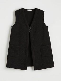 V Yaka Kendinden Desenli Kad?n Yelek