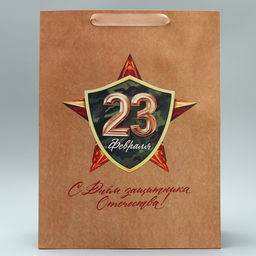 Цена за 2 шт. Пакет подарочный крафтовый, упаковка, С 23 февраля, L 40?31?11.5 см