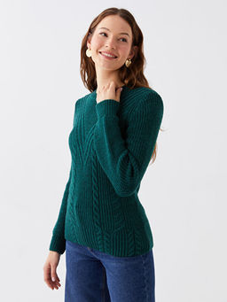 Bisiklet Yaka Ajurlu Uzun Kollu Kad?n Triko Kazak