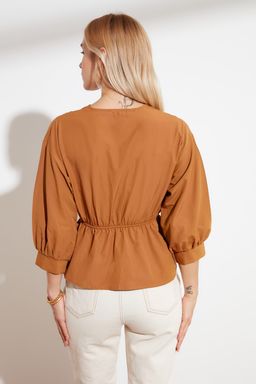 Camel Kruvaze Dokuma Baglama Detayl? Bluz TWOSS21BZ0287