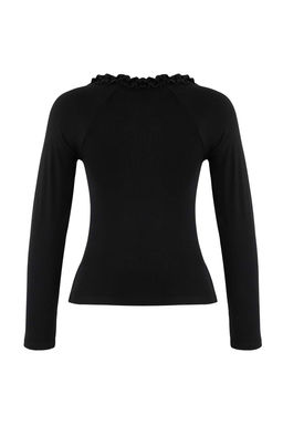 Siyah Fitted/Vucuda Oturan Buzgu/F?rf?r Detayl? Uzun Kollu Esnek Orme Bluz TWOAW26BZ00162 - Trendyolmilla фото 2