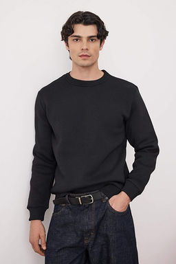 Siyah Regular/Normal Kesim Bisiklet Yaka Kal_n/__i _ardonlu Sweatshirt TMNAW26SW00018 - Trendyolmilla фото 2