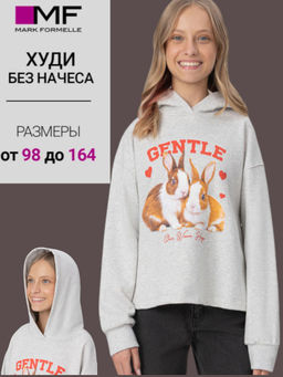 Худи для девочек серое с принтом и надписью gentle