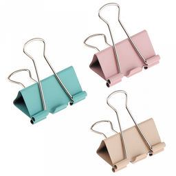 Зажим для бумаги 41мм металл, цвет - цветные, набор 24 штуки, в пластиковой банке д11,6см h7см (Китай)