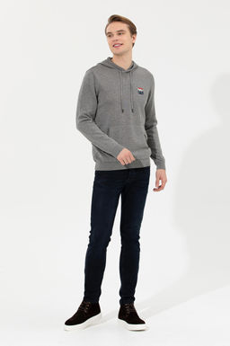 U. S. Polo Assn Мужской серый меланжевый вязаный свитер с капюшоном - U.s. polo assn фото 3