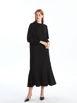 Bisiklet Yaka D?z Uzun Kollu Elbise