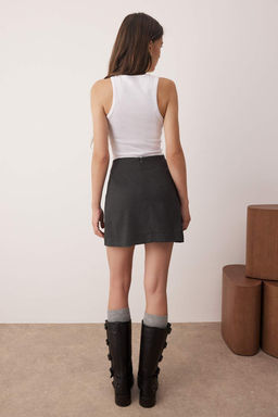 Antrasit Kemer ve Cep Detayl? Kruvaze Kapamal? Dokuma Mini Etek TWOAW26ET00017 - Trendyolmilla фото 4