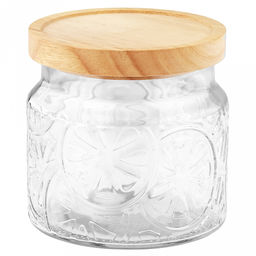 Банка стеклянная прижимная крышка Цитрус 950мл, д10,3см h11,9см, основание д11,8см, деревянная крышка с уплотнителем, в коробке, Дели Гласс (Deli Glass) (Китай)