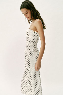 VESTIDO MIDI CORSETERO LUNARES / Blanco / Negro - Zara фото 4
