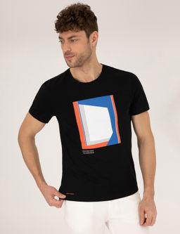 Siyah Bask_l_ Bisiklet Yaka Ti__rt