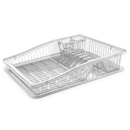 Сушилка настольная для посуды пластмассовая "Степ малая" 38х30х8см, с поддоном, прозрачный (Россия)