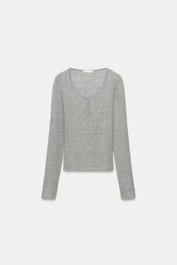 CAMISETA CUELLO PANADERO BOTONES / Gris - Zara фото 4