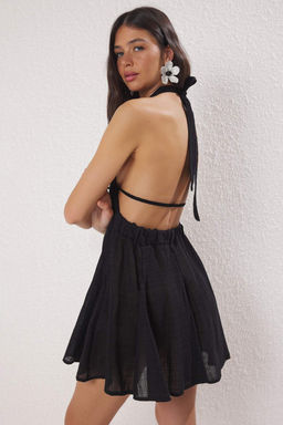 Trendyolmilla Ekru Midi Dokuma Dantelli Keten Gorunumlu Baglama Detayl? Plaj Elbisesi TBESS25EL00056