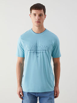 Bisiklet Yaka K?sa Kollu Bask?l? Penye Erkek Ti??rt