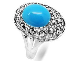 Кольцо из серебра бирюза пресс., марказит, SL-AGA60