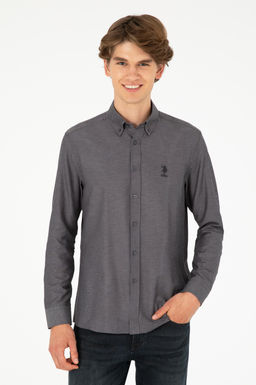 Мужская базовая рубашка антрацитового цвета с длинным рукавом - U.s. polo assn фото 3