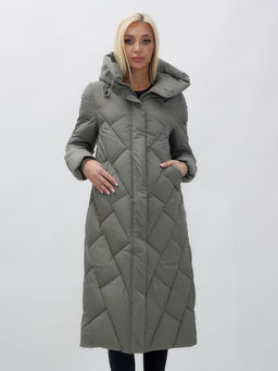 Пальто утепленное стеганное зимнее с капюшоном женское цвета хаки 9612Kh - Mtforce фото 9