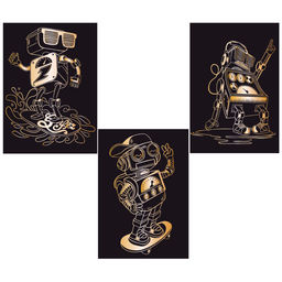 Hobbius GHPM-19 Набор для творчества Гравюра мини 10 x 15 см 1 х 3 шт Роботы (золото)