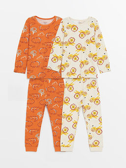 Bisiklet Yaka Uzun Kollu Bask?l? Erkek Bebek Pijama Tak?m? 2li