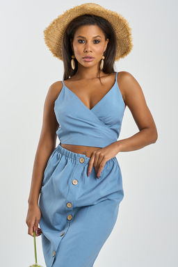 Хлопковое платье с отрезной талией синее