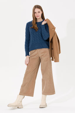 Kad_n Camel Flare Cropped Pantolon