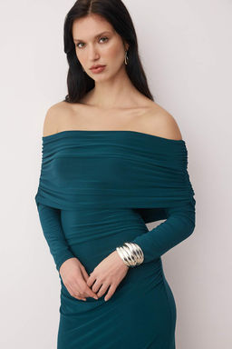 Limited Edition Kahverengi Buzgulu Carmen Yaka Esnek Maxi Orme Elbise TWOAW26EL00112 - Trendyolmilla фото 14