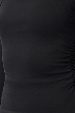 Siyah Kare Yaka Buzgu/Drape Detayl? Fitted/Vucuda Oturan Orme Bluz TWOAW25BZ00194