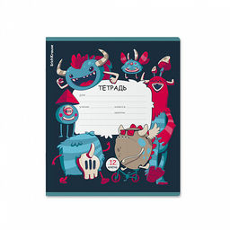 Цена за 10 шт. Тетрадь школьная ученическая ErichKrause Monsters, 12 листов, клетка (в плёнке по 10 шт.)_MIX-PACK  фото 3