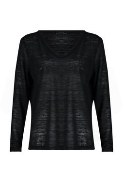 Trendyolmilla Siyah V Yaka Keten Gorunumlu Uzun Kollu Regular/Normal Kal?p Orme Bluz TWOAW24BZ00054  фото 7