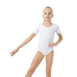 Купальник гимнастический Grace Dance, с коротким рукавом, р. 38, цвет белый  фото 3