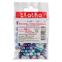 Бусина Zlatka MIX пластик PB-1 6 мм 10 х 10 г 0.2 г №08 ассорти