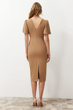 Vizon A Kesim Kolda Pili Detayl? Midi Kalem Etek Dokuma Elbise TWOSS24EL00659