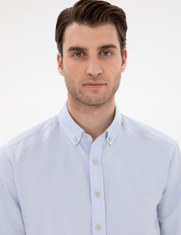 A__k Mavi Slim Fit Oxford G_mlek Uzunkol