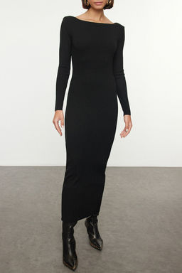 TRENDYOLMILLA Siyah Duz Maxi Triko Premium Iplik/Ozel Iplik Elbise TWOAW25EL00052 фото 10