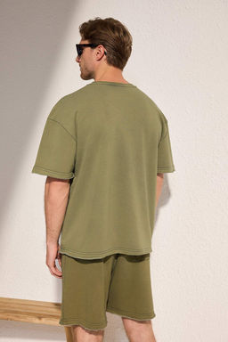 Trendyolmilla Man Yesil Oversize/Genis Kesim Eskitme/Soluk Efekt Dikis Detayl? Kal?n T-Shirt TMNSS25TS00222  фото 4
