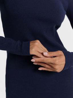 Облегающее платье миди в рубчик синего цвета