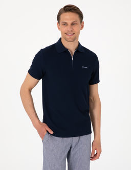 Lacivert Slim Fit _rme Dokulu Polo Yaka Ti__rt