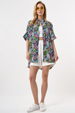 Рубашка летняя с коротким рукавом из хлопка с принтом на синем - Fly фото 6