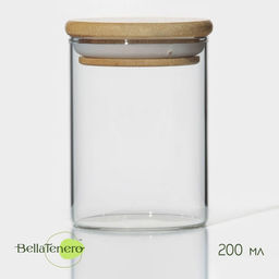 Банка для сыпучих продуктов BellaTenero Эко, 200 мл, 6.58.5 см, с бамбуковой крышкой, стекло, прозрачная