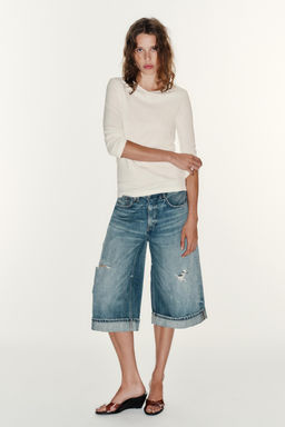 BERMUDA JORTS DENIM TRF TIRO MEDIO ROTOS / Azul