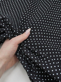 Микровельвет Белый горох (3мм) на черном, ш.1.5м, хлопок-100%, 130гр/м.кв - Купава фото 3